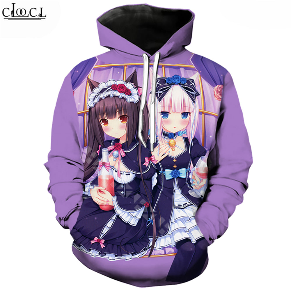 Fashion Game Nekopara Hoodie Men Women 3D Print Anime Girl Chocolat Vanilla Long Sleeve Hooded Coat Harajuku Pullovers