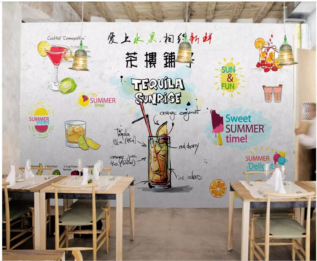 3d wallpaper custom photo Hand drawn tea house juice drink cold drink shop living room home decor 3d wall muals wall paper for walls 3 d