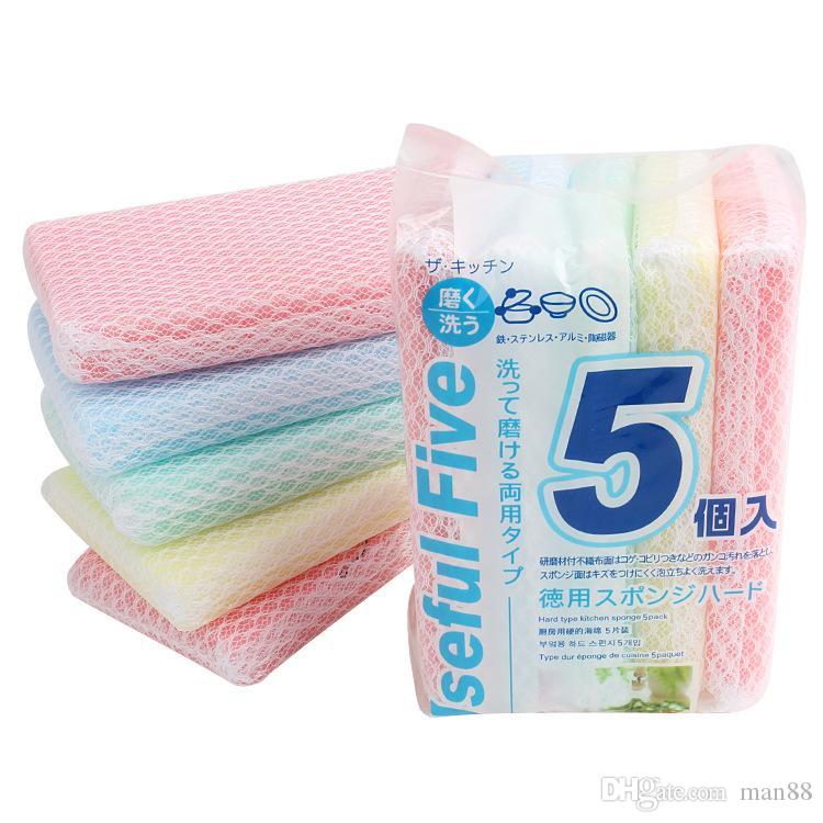 Candy-colored mesh cloth decontamination sponge cleaning sponge wipe kitchen brush dish sponge 5pcs-Set