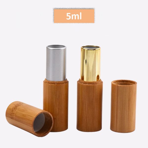 5ml Natural Bamboo Empty Lip Balm Container Tube Cosmetic Packaging Silver-Golden Color Lipstick Tube Handmade DIY Beauty Supplies
