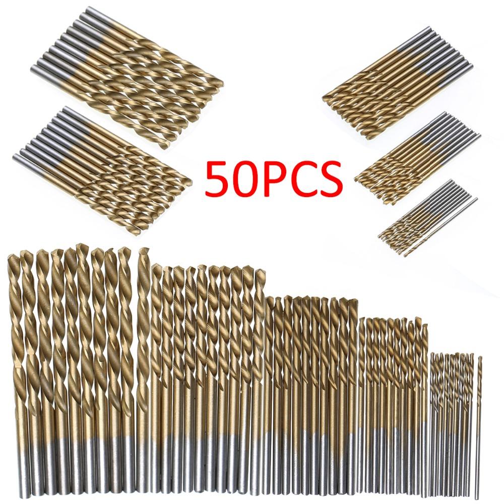 50Pcs HSS Titanium Coated Drill Bits High Speed Steel Drill Bit Set High Quality Power Drilling Tools for Wood 1-1.5-2-2.5-3mm