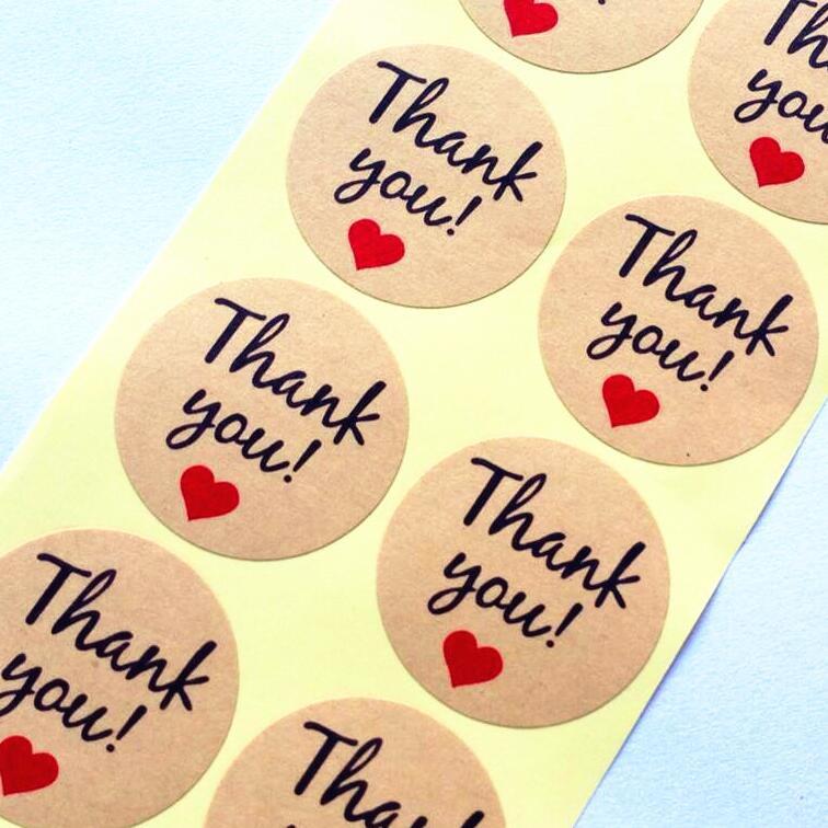 &quot;Thank you&quot; Heart Round Kraft paper Seal sticker For handmade products baking products sealing sticker Label