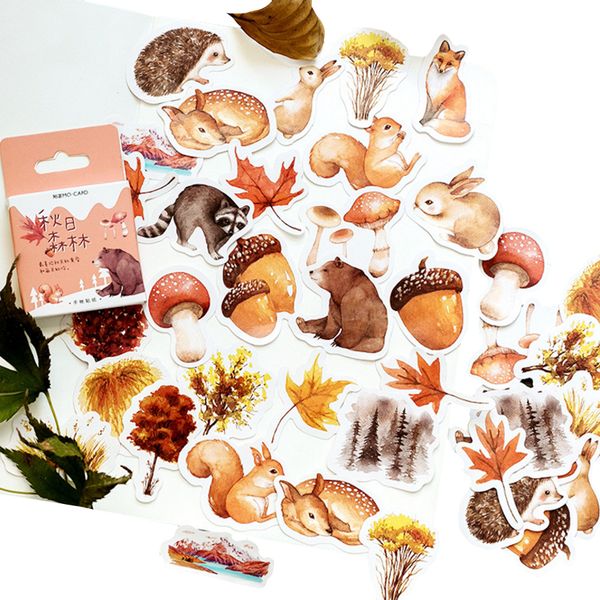 46Pcs-pack Kawaii Autumn forest Sticker Cute Animals Mini Paper Decoration DIY Ablum Diary Scrapbooking Label Sticker
