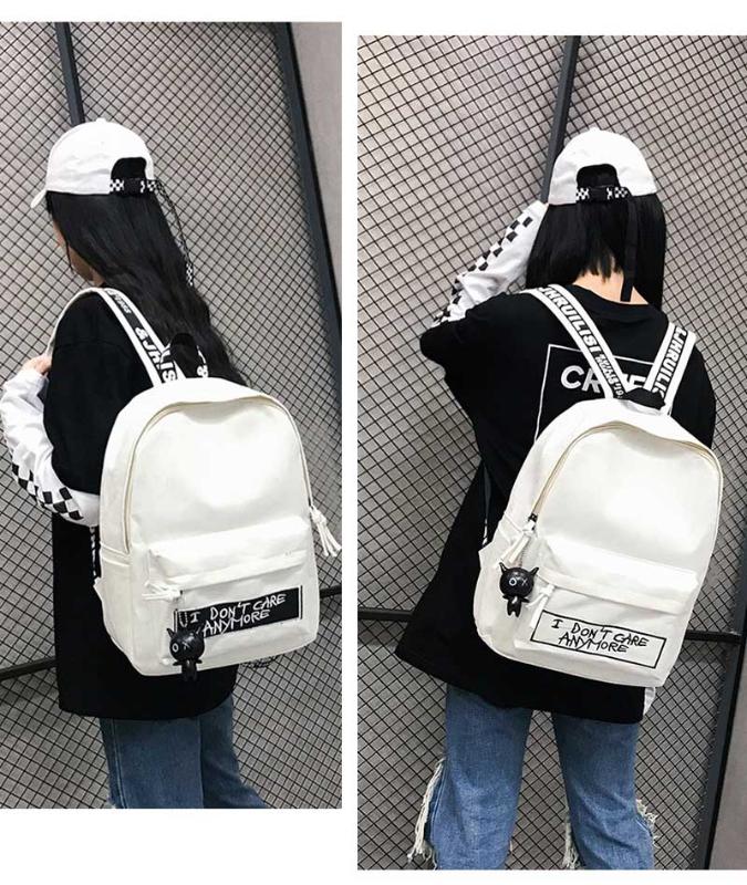 Kunzite Female Fashion Bagpack New Women Canvas Backpack Ladies Doll Pendant Backpacks Shoulder Bag Harajuku School Bags