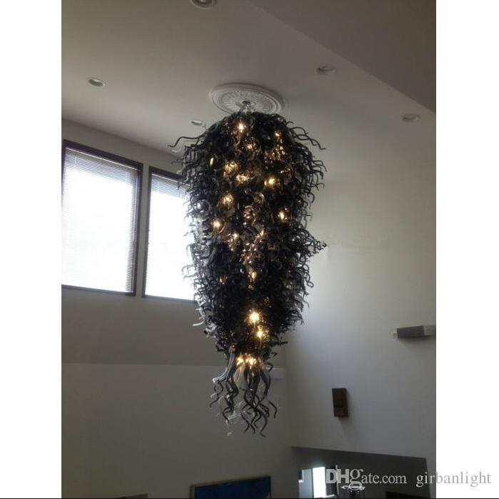 Custom Made Hand Blown Black Lamp Chandelier Light Villa Decor Modern Art Glass LED Bulbs Italian Style Designed Chandeliers