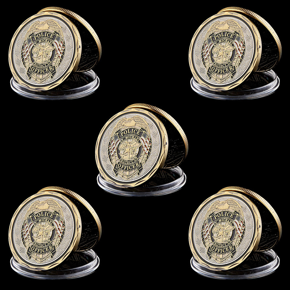 5pcs St Michael Protect Us Police Officer Craft Commemorative Gold Plated Multicolor Challenge Coin CollectIble Gifts
