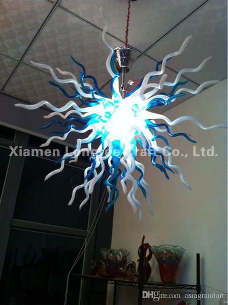 100% Hand Blown Glass Pendant Lamps Modern Art Deco Murano Style Glass LED Bulbs Chandelier Blue and White Fancy Lighting