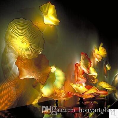 Stunning Fashion Fancy Murano Lamp Art Decor Blown Yellow Glass Hanging Wall Plates for Home
