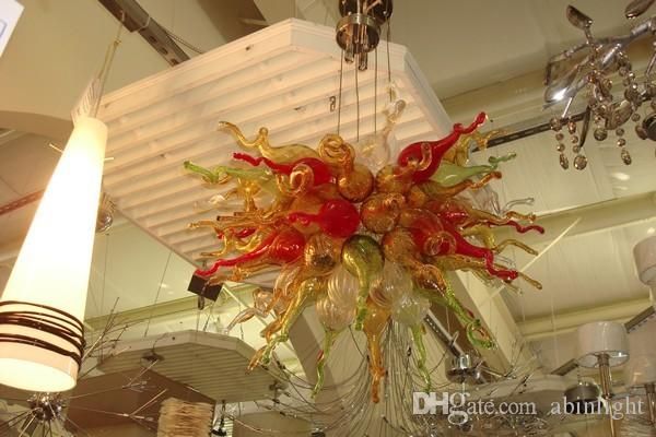 Art Deco Glass Material LED Chandelier Light Multi Color Blown Murano Glass Pendant Lamps for Home Hotel Bar Office Decoration