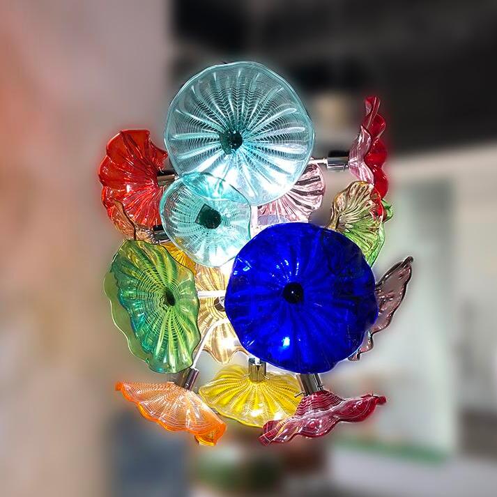 Pendant Lamps Murano Glass Flower Chandeliers Lights Living Dining Room Art Decorative Hand Blown-Glass Plates Chandelier Led Light Fixtures