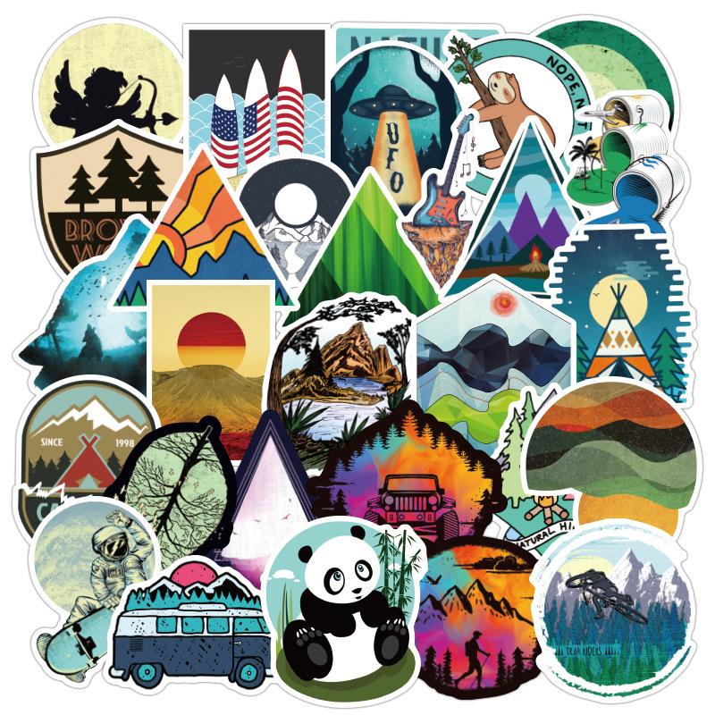 Outdoor Landscape Stickers Waterproof Removable Suitcase Notebook Scooter Motorcycle Computer Stickers