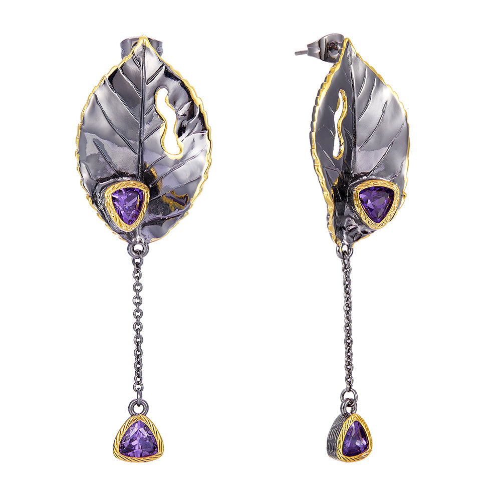 Purple Leaf CZ Zirconia Dangle Earrings Vintage Jewellery Mother&#039;s gift Jewelry Drop earring for Women