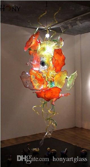 Long Chain Hanging Mouth Blown Glass Plates Chandelier Free Shipping Vintage Office Decor Plate Lighting Colorful Design