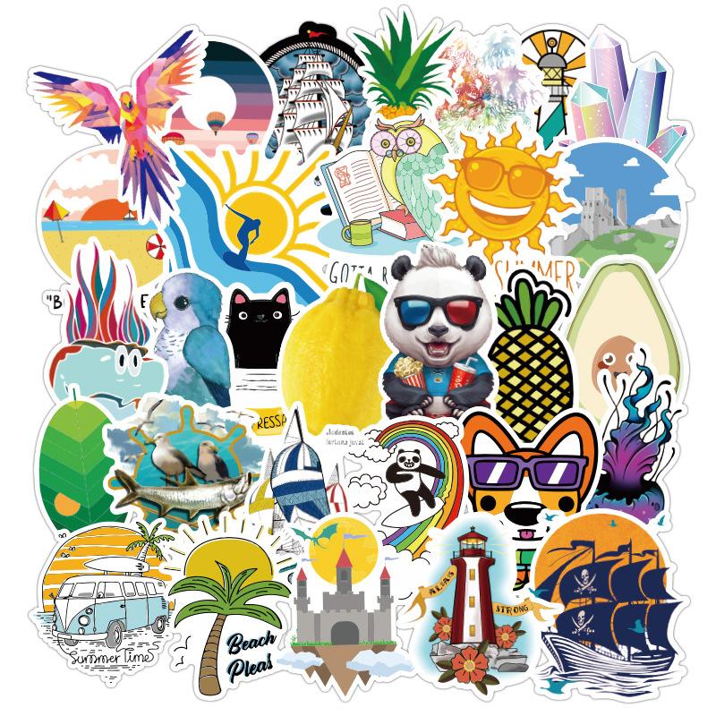 Small Fresh Stickers Waterproof Removable Trolley Case Notebook Water Cup Scooter Stickers Are Not Repeated