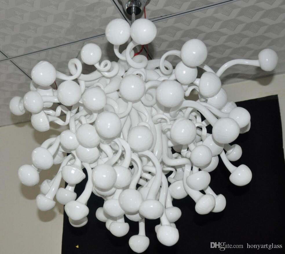 Free Shipping AC Led Bulbs 110v-240v 100% Mushroom Hotel Art Deco Hand Blown Glass Chandelier White