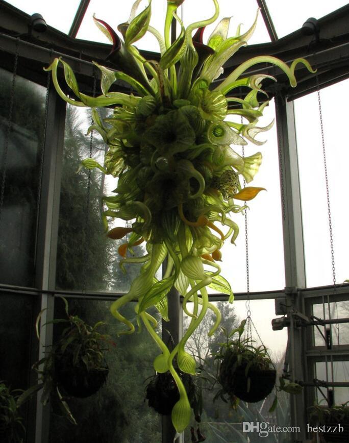 Green Shade Hand Blown Glass Nepenthes Chandelier Lamps Indoor Foliage Design Miscellaneous Hanging Chandelier Lighting with LED Bulbs