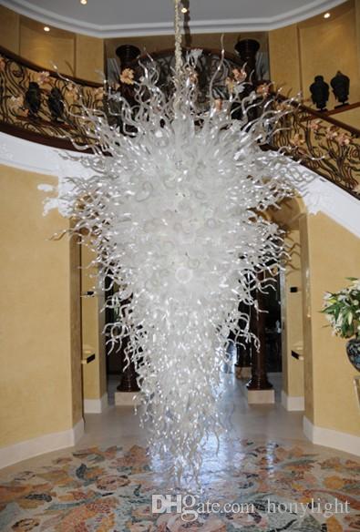 Large White Crystal Chandelier Lighting LED Bulbs Lamps Murano Style Hand Blown Glass Chandelier Light for Home Decor