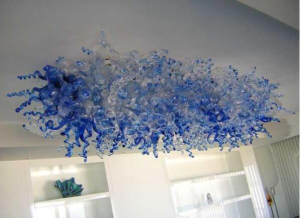 Lamps Italy Chandeliers Lights Blue Lampshade Custom Made Hand Blown Glass Chandelier Crystals Ceiling Light with LED Bulbs