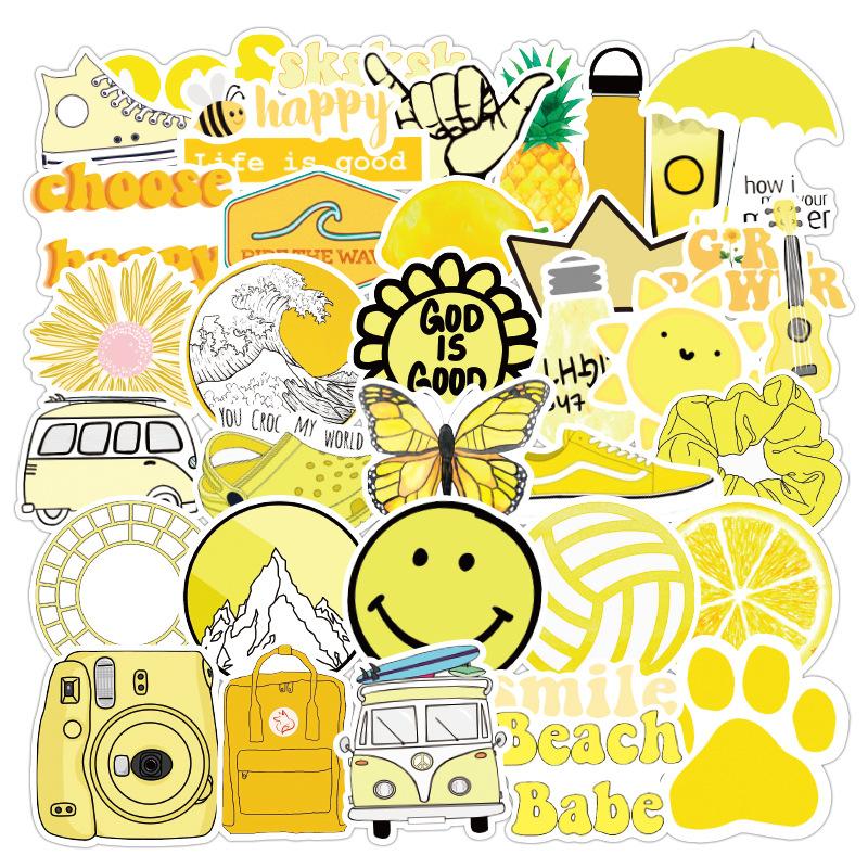 50PCS Yellow Small Fresh Sticker Waterproof Trolley Case Scooter Notebook Water Cup Refrigerator Stickers