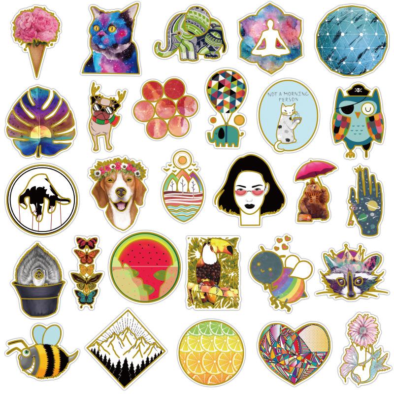 Small Fresh Graffiti Stickers Waterproof Removable Transparent PVC Trolley Case Notebook Scooter Stickers