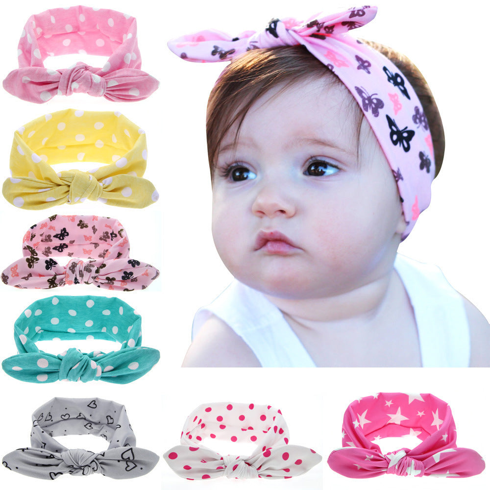 Girls Dot Bowknot Print Floral Headbands Newborn Infant Children Rabbit Ears Elastic Hair Bands Baby Headwear Wholesale Mix