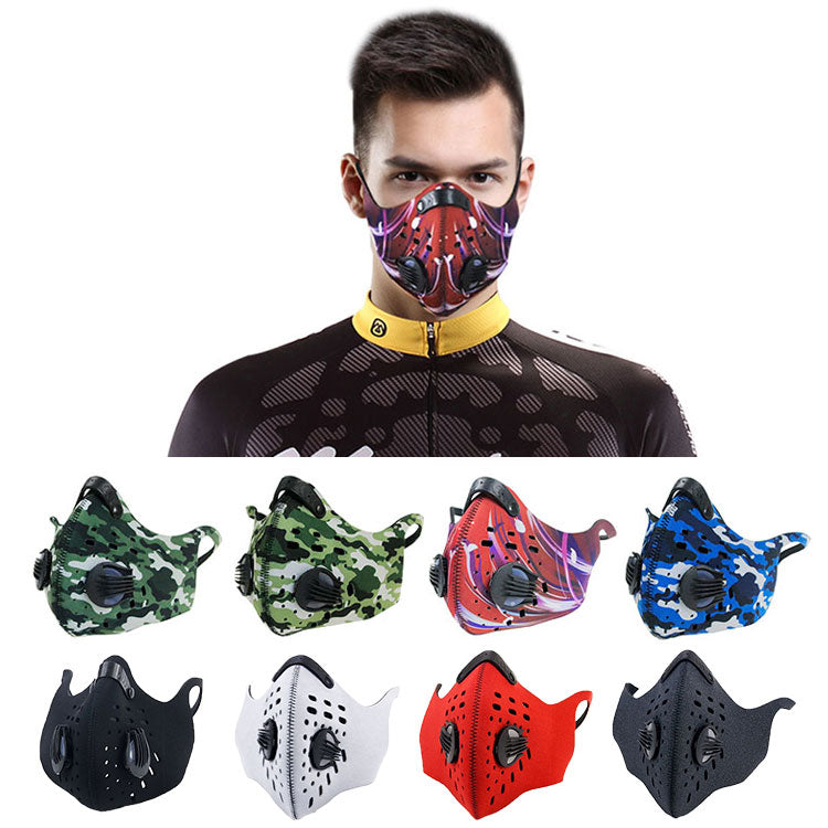 Customized Colorful Activated Carbon Filter Sports Pollution Neoprene Fabric Face Mask Anti Smog Dust Mouth Mask