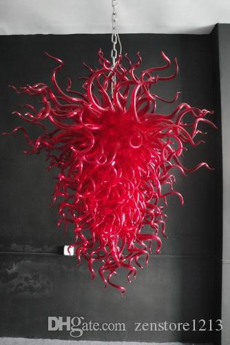 Energy Saving LED Bulbs Red Glass Chandelier Modern Art Deco Home Design Blown Murano Glass Red Chandelier Hanging LED Glass Lighting