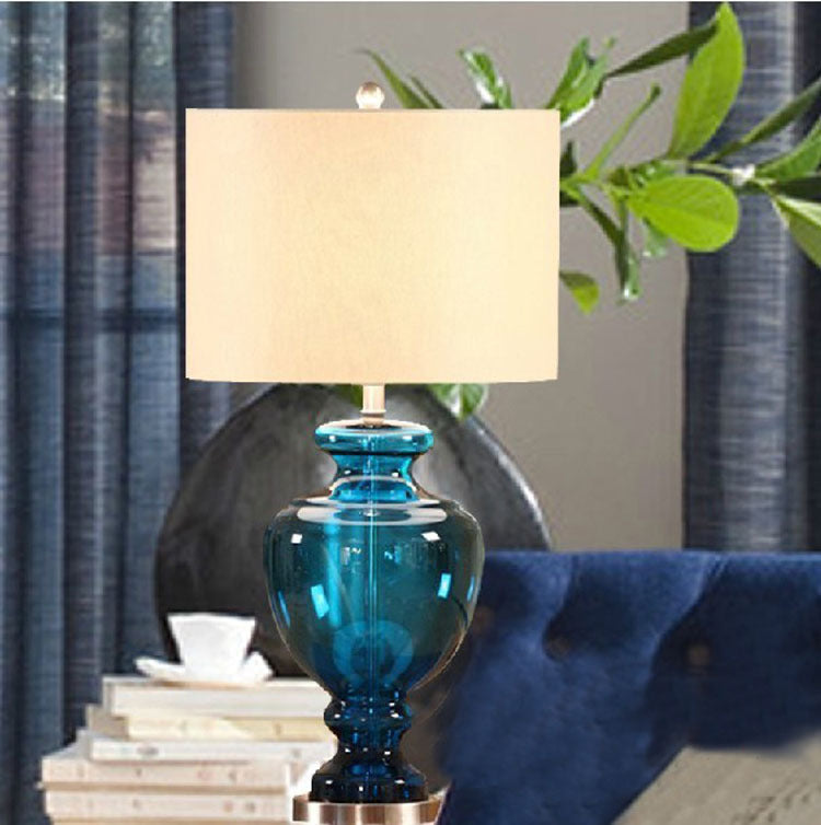 American blue glass table lamps Bedroom study bedside desk lamp hotel living room decorative table light LR008
