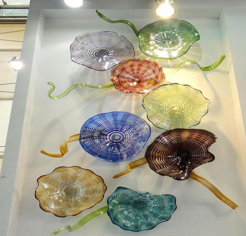 Green Blue Red Hand Blown Wall Lamp Decor Glass Plates Murano Art Hanging Custom Colorful Plate 8pcs for Hotel Hall Decoration