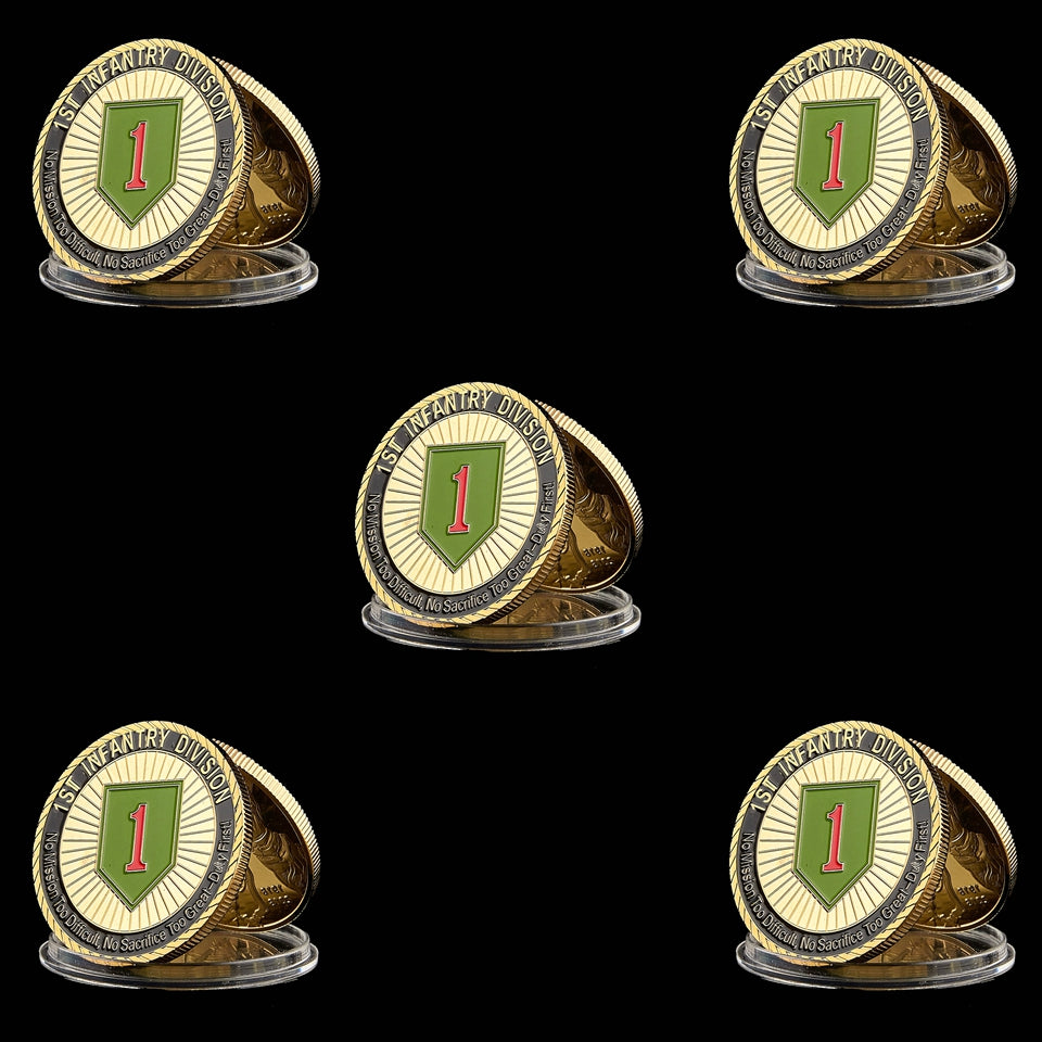 5pcs 1775 USA Challenge Military Army 1st Infantry Division Great Duty Soldier Honor Gold Plated Value Coin Collection