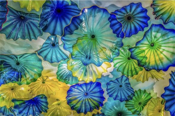 Mediterranean Sea Hand Made Blown Flower Plate Lamps for Wall Decoration Style Multicolor Murano Glass Hanging Plates Art