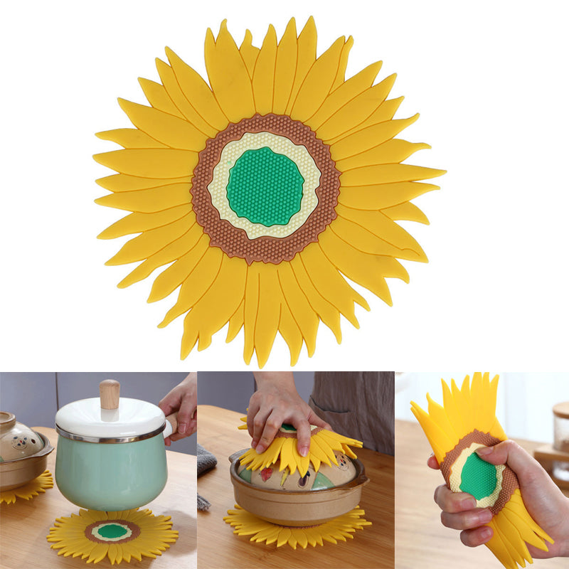 2pcs-set Silicone Trivets Pot Mat Sunflower Pan Pot Holders Heat Resistant Non Slip Hot DishTrivet for Kitchen DiningTable Countertop