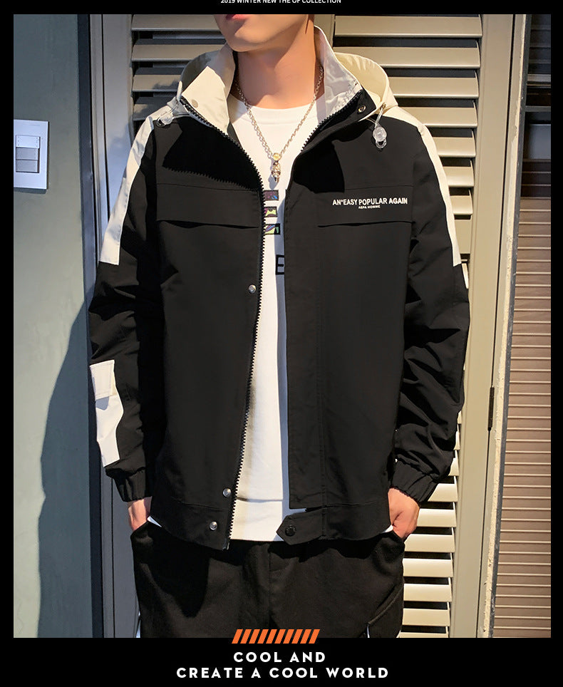 men casual jackets autumn and winter youth fit work clothes hooded jacket mens coat trend street fashion