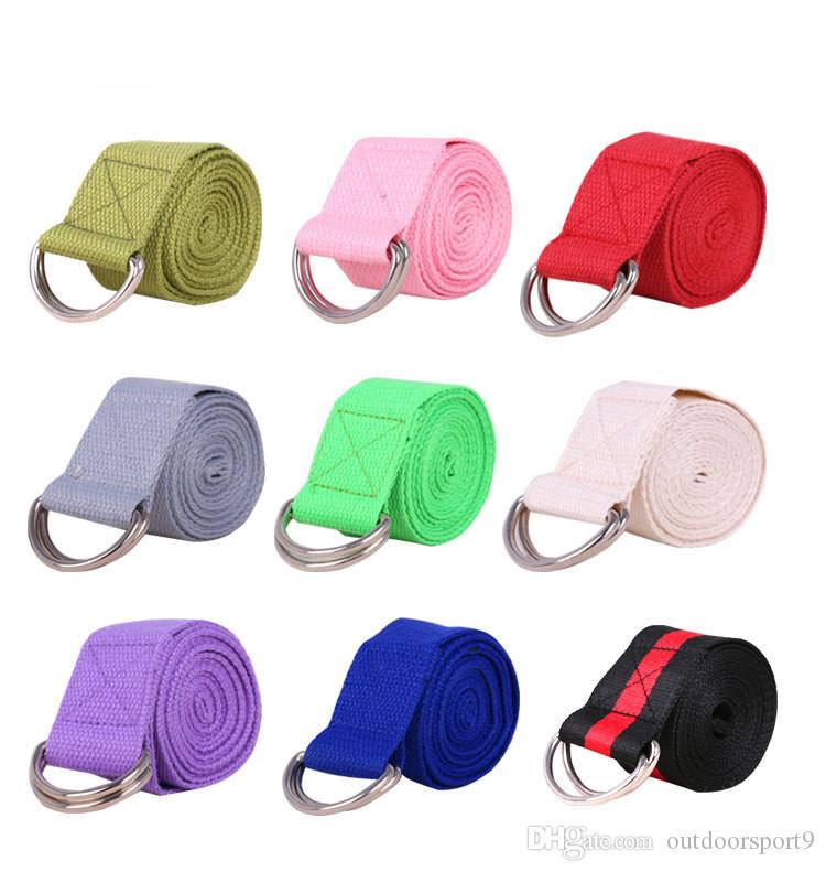 10pcs cotton women yoga stretch belt multicolor d-ring belt fitness exercise rope resistance yoga fitness belt