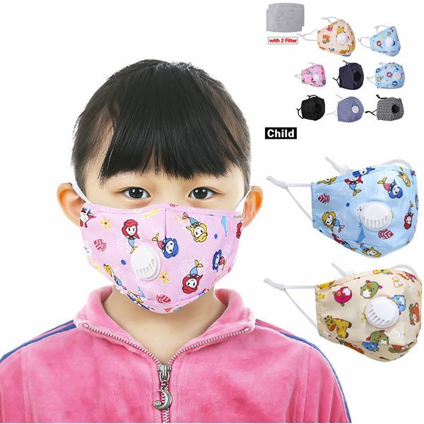 Children Dustproof Face Mask With Breathing Valve PM2.5 filter Pads Kids Washable Reusable Anti-Dust Fog Masks Respirator LJJA3974