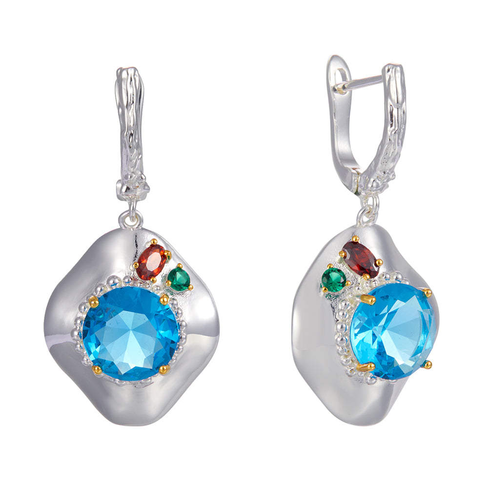 Big Blue Zirconia Dangle Earrings Silver 2 tone plated Jewellery Fashion Jewelry Charming Drop earring for Women