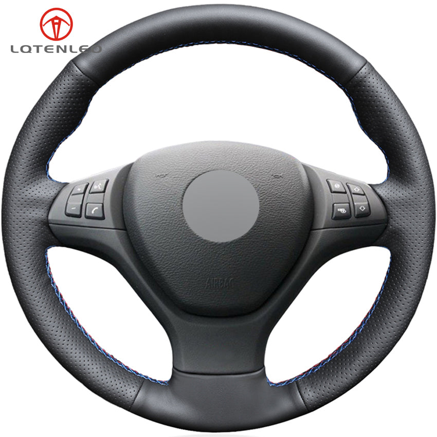 Black Genuine Leather DIY Car Steering Wheel Cover For BMW M Sport X5 E70 M50d 2006-2013 M Sport X6 E71 M50d 2009-2014
