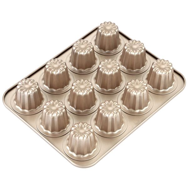 Canele Mold Cake Pan 12-Cavity Non-Stick Cannele Muffin Bakeware Cupcake Pan for Oven Baking for Holiday and Vacations