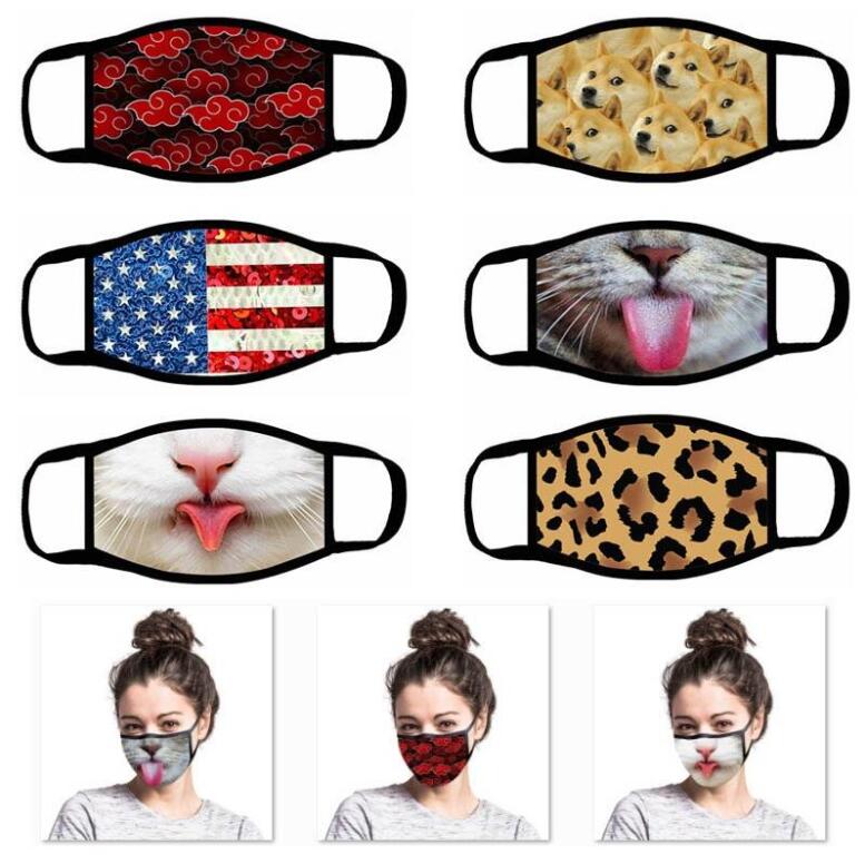 3D Printed Face Masks For Cartoon Leopard Flag Hanging Ear Personality Funny Mouth Mask Anti-dust Protective Mask Custom Logo
