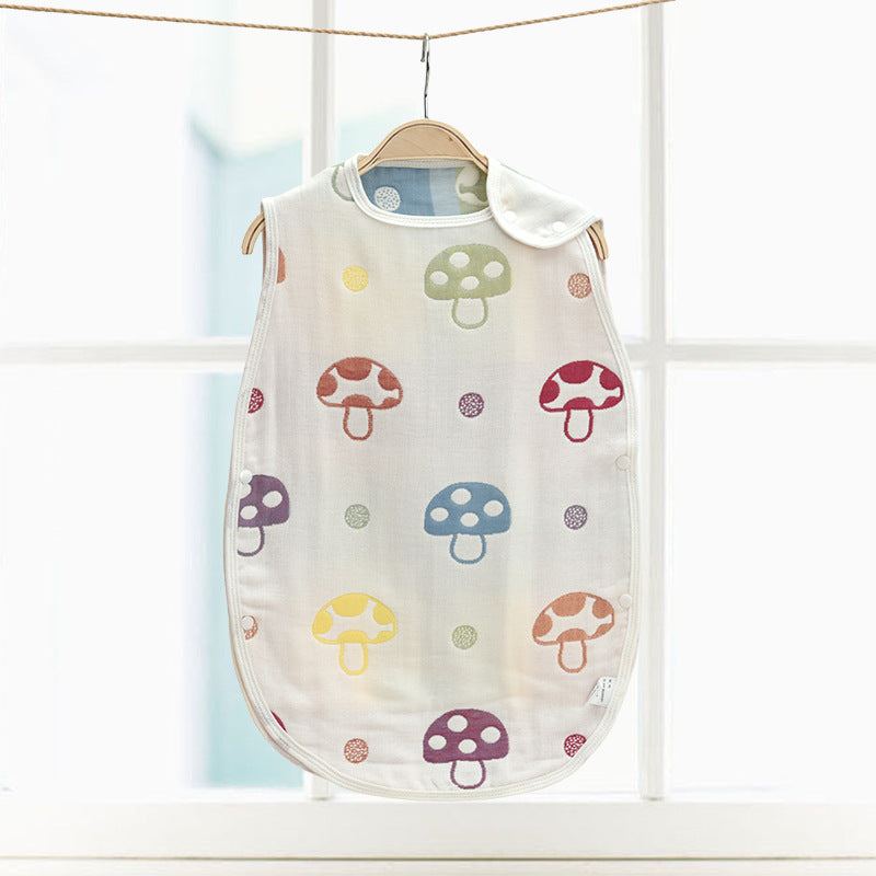 40*60cm Cotton 3 Layers Gauze Baby Child Sleeping Bag Children Ank Kick Mushroom Pattern Sleepsacks 4 Seasons Vest Sleepwear