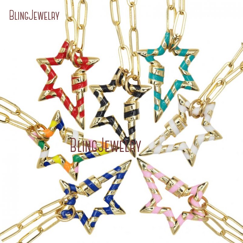 Gold Filled Chain Choker Gold Band Star Lock Necklace Enamel Star Screw Clasp Carabiner Necklace NM31359