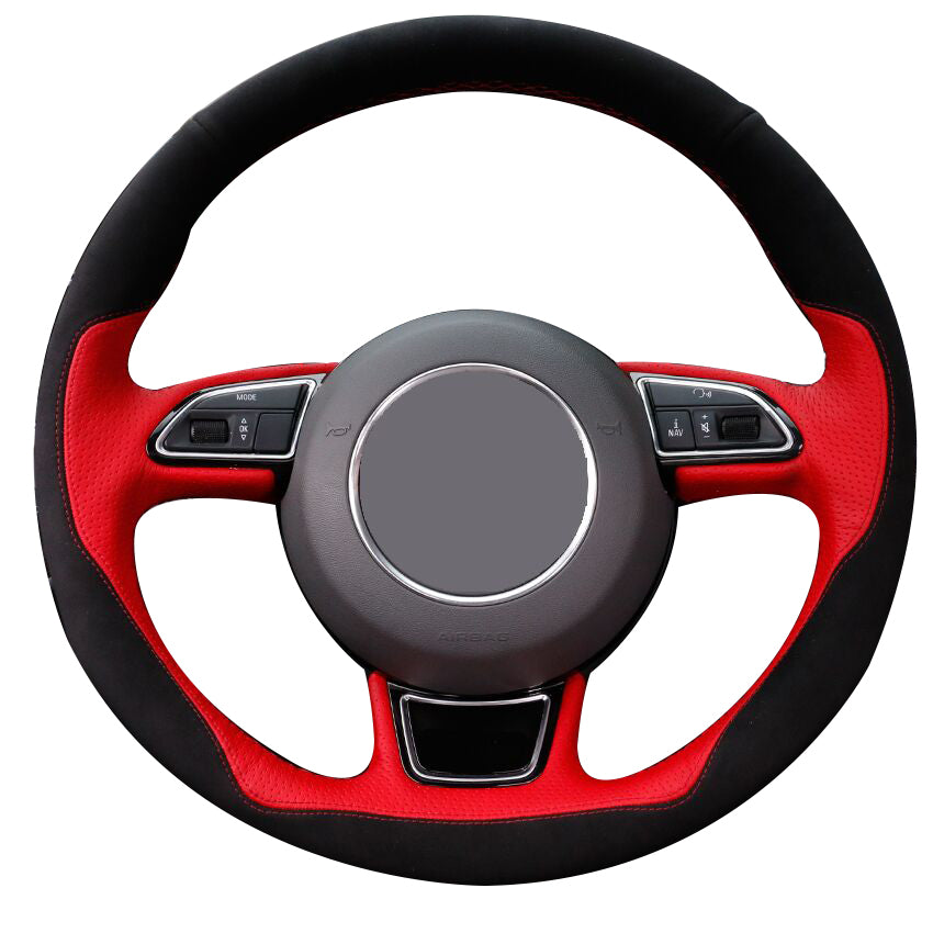 Black Suede Red Leather Car Steering Wheel Cover for Audi A1 A3 A5 A7 auto Steering Covers