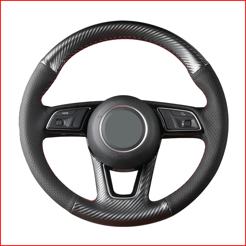 Black PU Carbon Fiber Steering Wheel Cover for Audi A1 (8X) Sportback A3 (8V) A4 (B9) Avant A5 (F5) Q2 Accessories