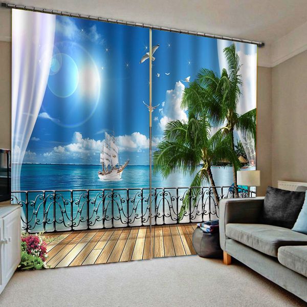 Custom 3D Curtain Bedroom Blue sky and white clouds Window Curtains For Living Room Bedroom Modern Fashion Blackout Drapes