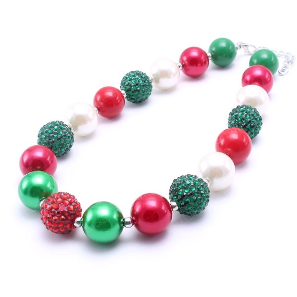 New Fashion Christmas Girls Green+Red Girl Children Bubblegum Beads Chunky Necklace Toddle Kids Jewelry