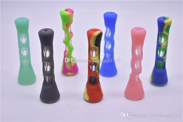 Mini cheap protable silicone tobacco pipe with glass tube glass cigarette filter pipe for smoking