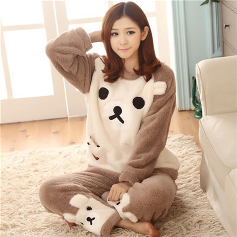 Blackday Flannel Women Pajamas Sets Autumn Winter Pajamas Cartoon Thick Warm Women Sleepwear Cute Animal Female Homewear