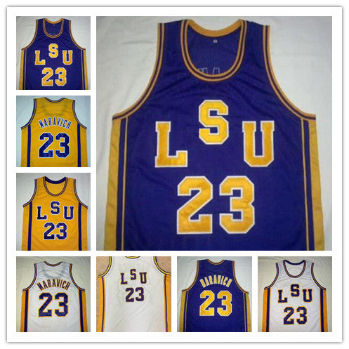 NCAA Basketball Jersey 23 Pete Maravich LSU Tigers Vintage Jerseys Purple White Yellow Retro College Stitched Men Kids Adult Youth size S-4XL