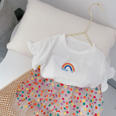 2020 Summer Girls Dress Suits Girls New Short Sleeve + Skirts Children 2020 Casual Two-piece Child Sweet Lace Sets Children Fashion Cloth