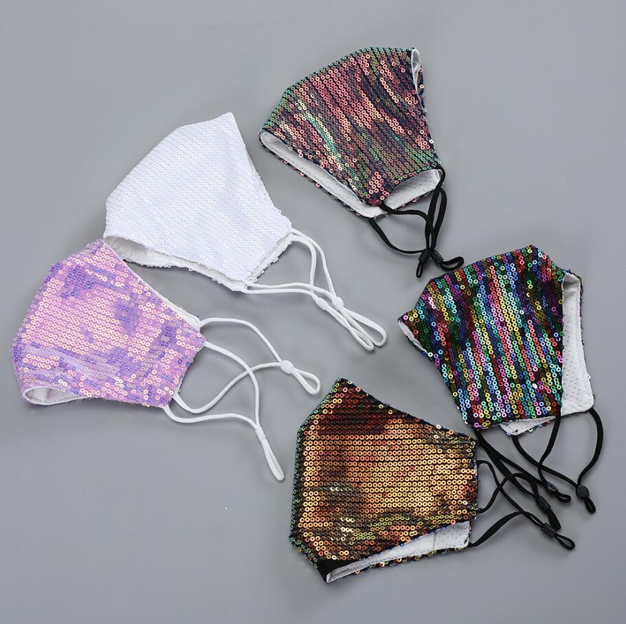 Free Shipping Fashion Bling Bling Sequin Face Mask Spring Summer Outdoor Suncreen Anti-dust Breathable Washable Face Mask Reusable DHL UPS